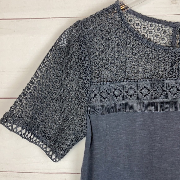 LOFT Lace Fringe Tee Gray XS - Picture 2 of 5